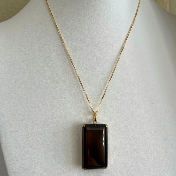 52 Carat smoky quartz gold tone pendant & chain - Picture 4 of 11